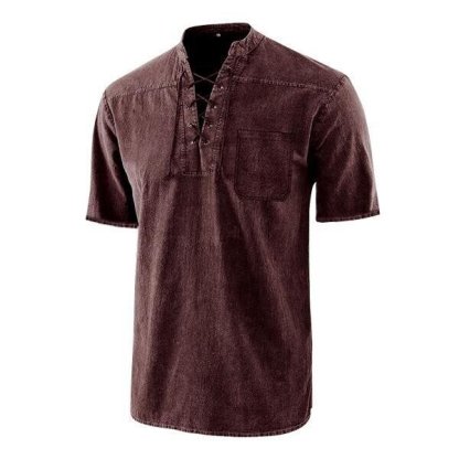 🔥Mid Year Sale 70% OFF🔥 - Men Gothic Retro T Shirt Lace-up V-neck Denim Pocket Short Sleeve Tee Shirt Loose Tops