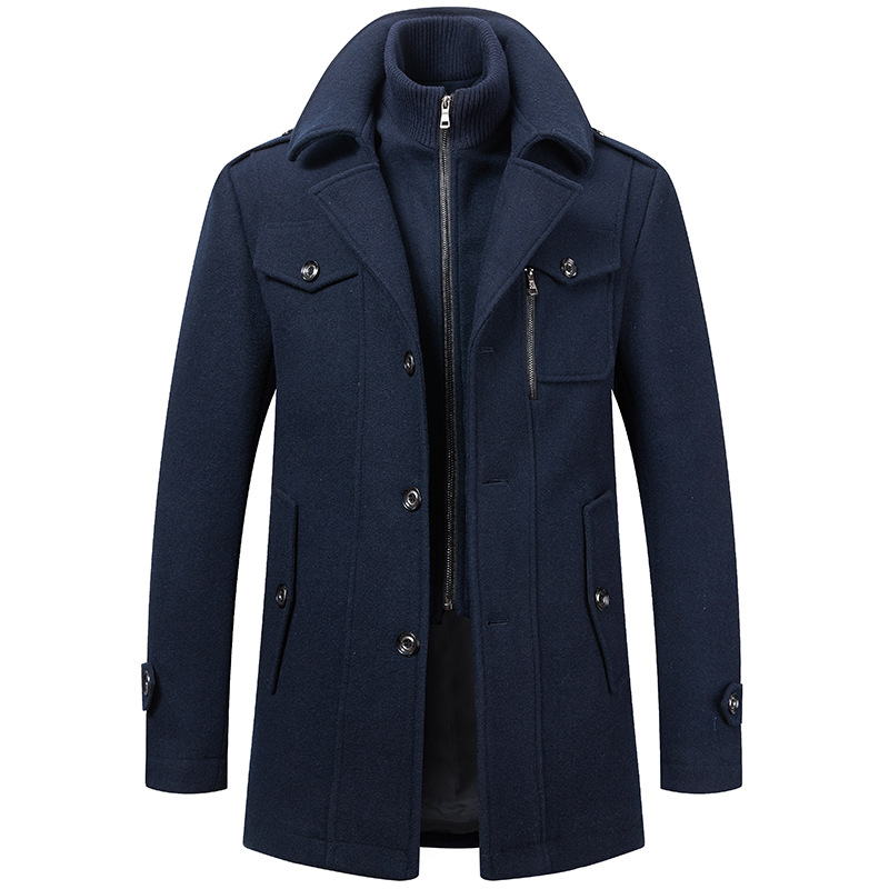 Autumn Winter Men's Wool Coat Cold Men Woolen Overcoat Double Collar Casual