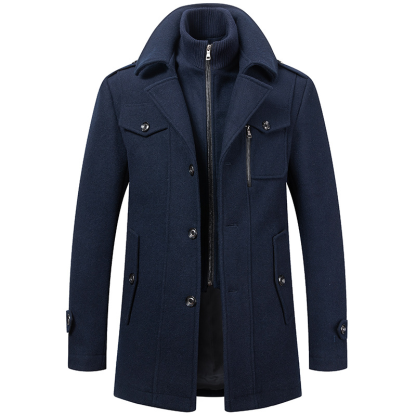 Autumn Winter Men's Wool Coat Cold Men Woolen Overcoat Double Collar Casual
