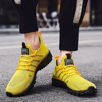 ⏰LIMITED SALE 70% OFF🔥Men's Yellow Athletic Sneakers - Breathable Mesh Lace-Up Running Shoes for Training & Casual Sports