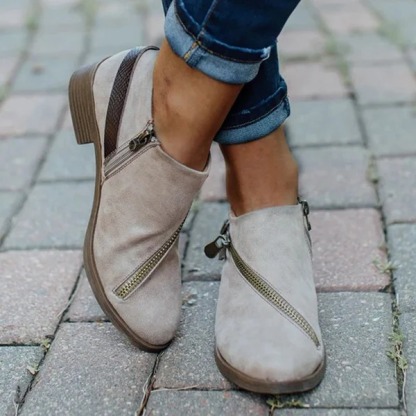 🎁Hot Sale 50% OFF⏳Women Casual Retro Round Toe Low Heel Zipper Boots - Proven Plantar Fasciitis, Foot and Heel Pain Relief
