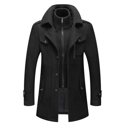 Autumn Winter Men's Wool Coat Cold Men Woolen Overcoat Double Collar Casual