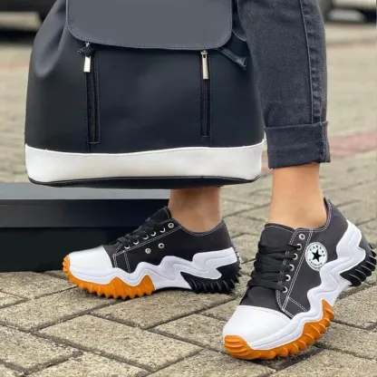 🔥Last Day 50% OFF ⏰Eyelet Lace-up Contrast Paneled Muffin Sneakers - Proven Plantar Fasciitis, Foot and Heel Pain Relief