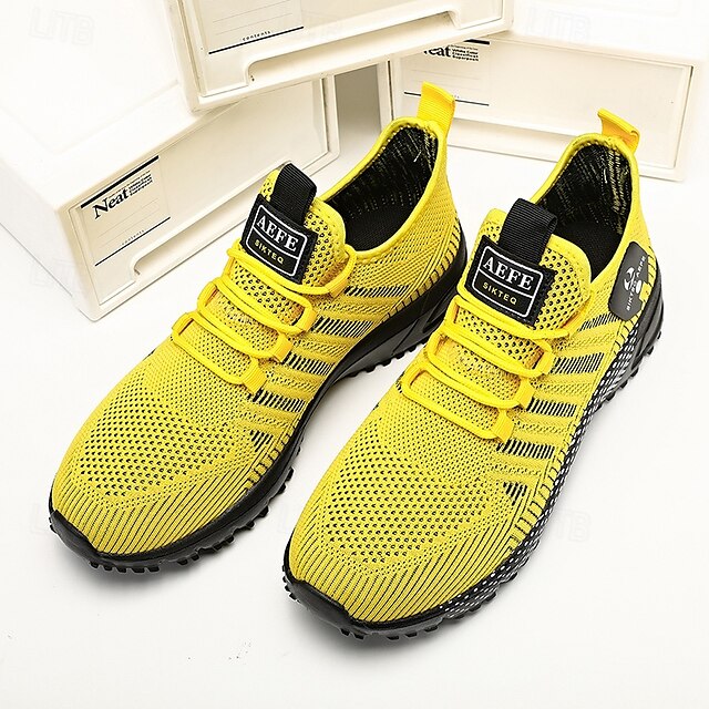 ⏰LIMITED SALE 70% OFF🔥Men's Yellow Athletic Sneakers - Breathable Mesh Lace-Up Running Shoes for Training & Casual Sports