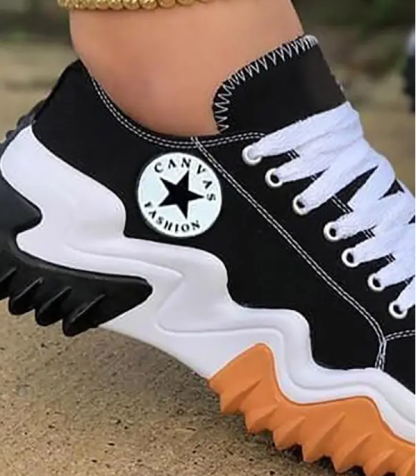 🔥Last Day 50% OFF ⏰Eyelet Lace-up Contrast Paneled Muffin Sneakers - Proven Plantar Fasciitis, Foot and Heel Pain Relief