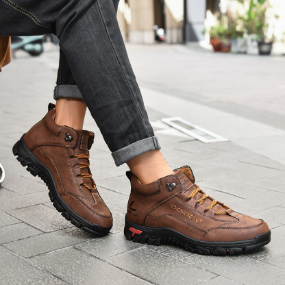 (⏰Last Day 70% OFF🔥)Men's Comfortable Wear-resistant Orthopedic Hand-sewn Leather Shoes - Shock Absorbing Effect, Relaxes Muscles And Relieves Foot Pain