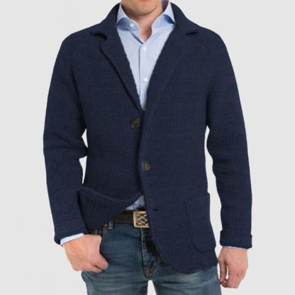 Men's Elegant Lapel Pocket Long Sleeve Knit Jacket