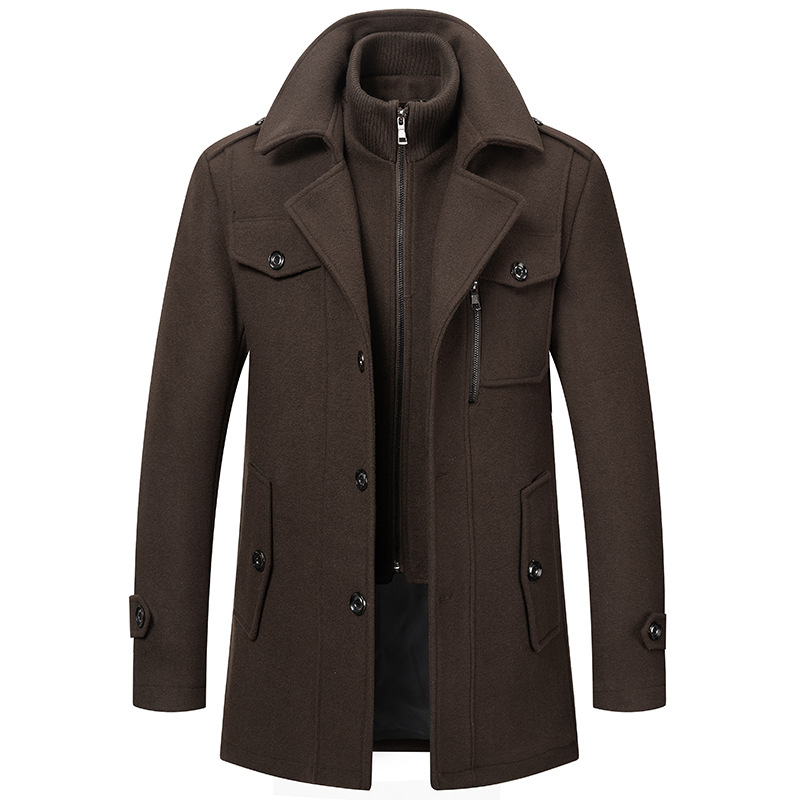 Autumn Winter Men's Wool Coat Cold Men Woolen Overcoat Double Collar Casual