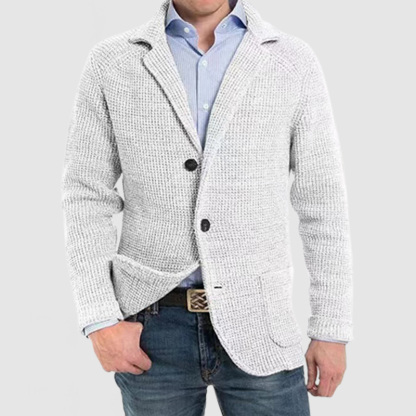 Men's Elegant Lapel Pocket Long Sleeve Knit Jacket