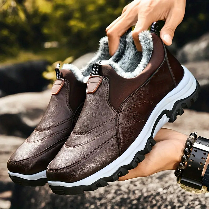 Men's Waterproof Warm Plush Lined Genuine Leather Orthopedic Snow Boots Hiking Boots