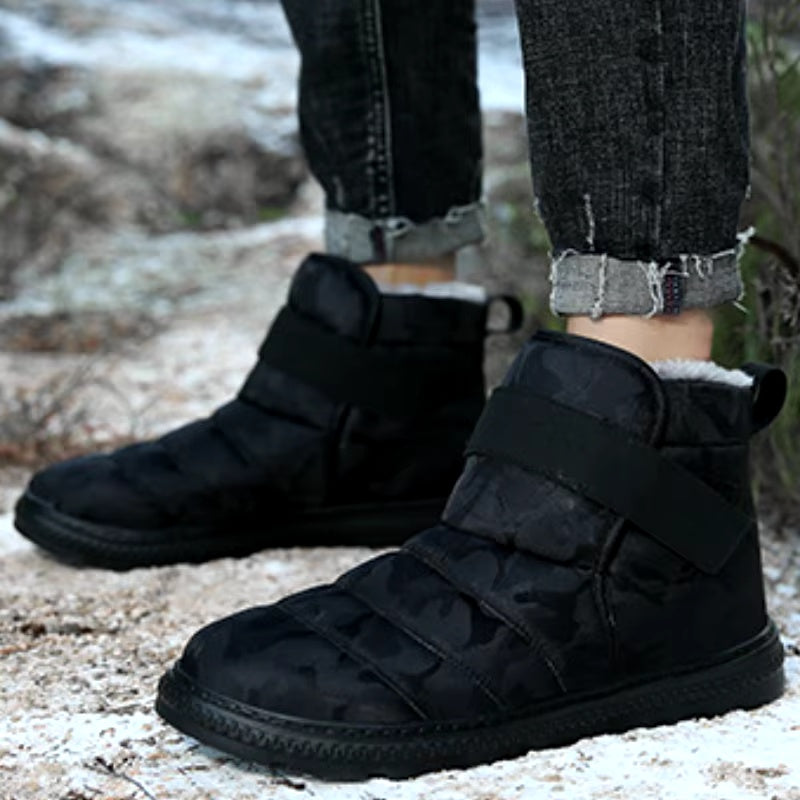(⏰Limited Time 70% Discount Event) Men's 2024 Winter New Warm Waterproof Non-Slip Puncture-Resistant Velcro Slip-On Snow Boots Ankle Support Orthopedic Wide Toe Arch Support Cotton Shoes