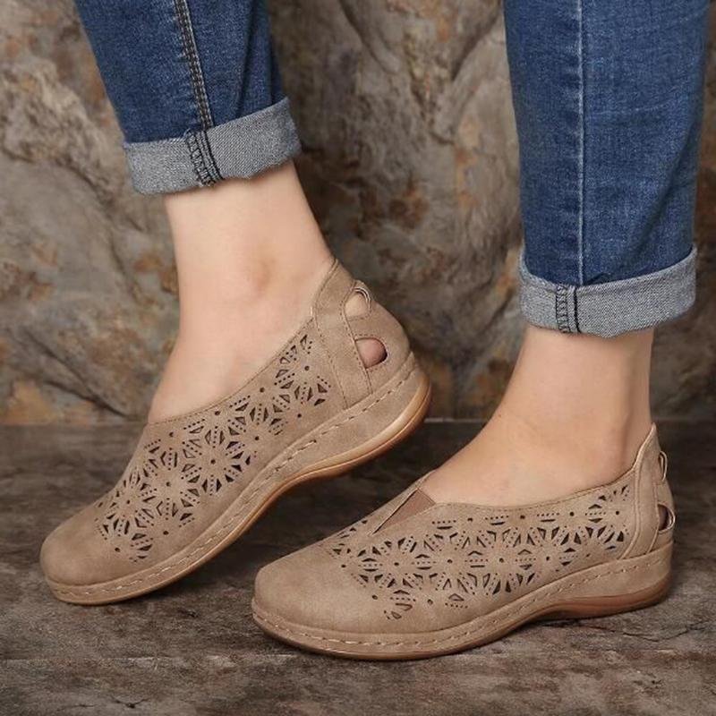 🔥Last Day 50% OFF ⏰ Women's Hollow Out Non-slip Leather Orthopaedic Flat Shoes - Proven Plantar Fasciitis, Foot and Heel Pain Relief