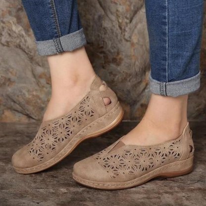🔥Last Day 50% OFF ⏰ Women's Hollow Out Non-slip Leather Orthopaedic Flat Shoes - Proven Plantar Fasciitis, Foot and Heel Pain Relief