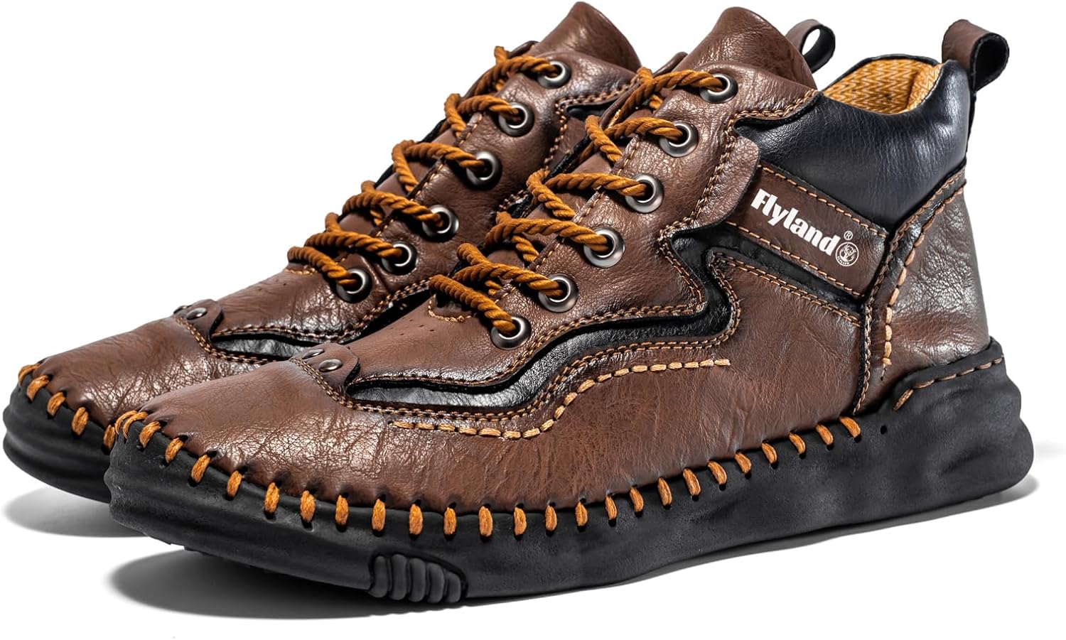 FLYLAND Mens Casual Leather Shoes Ankle Chukka Boots Handmade Retro British Walking Daily Work Office Shoes for Male