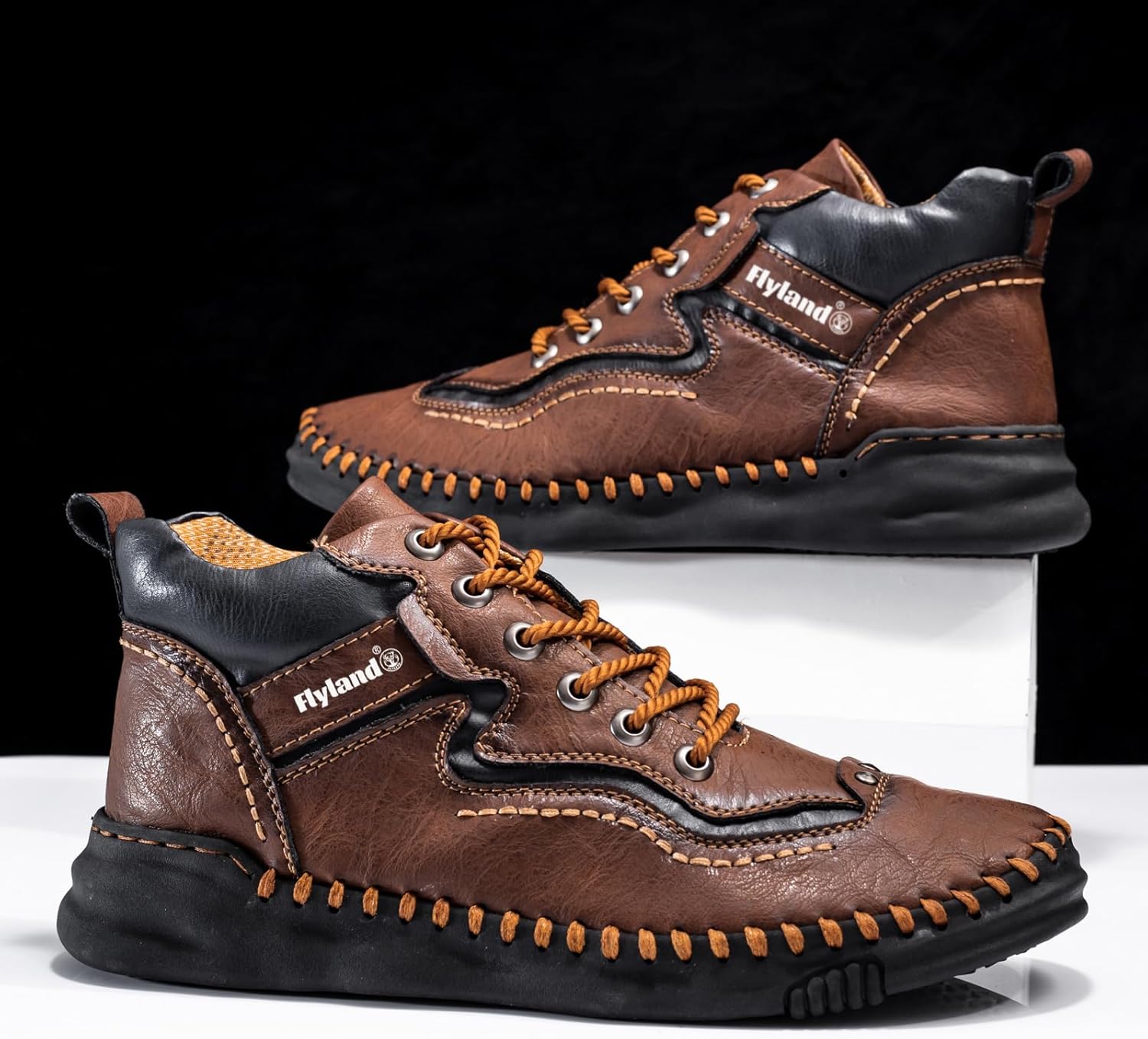 FLYLAND Mens Casual Leather Shoes Ankle Chukka Boots Handmade Retro British Walking Daily Work Office Shoes for Male