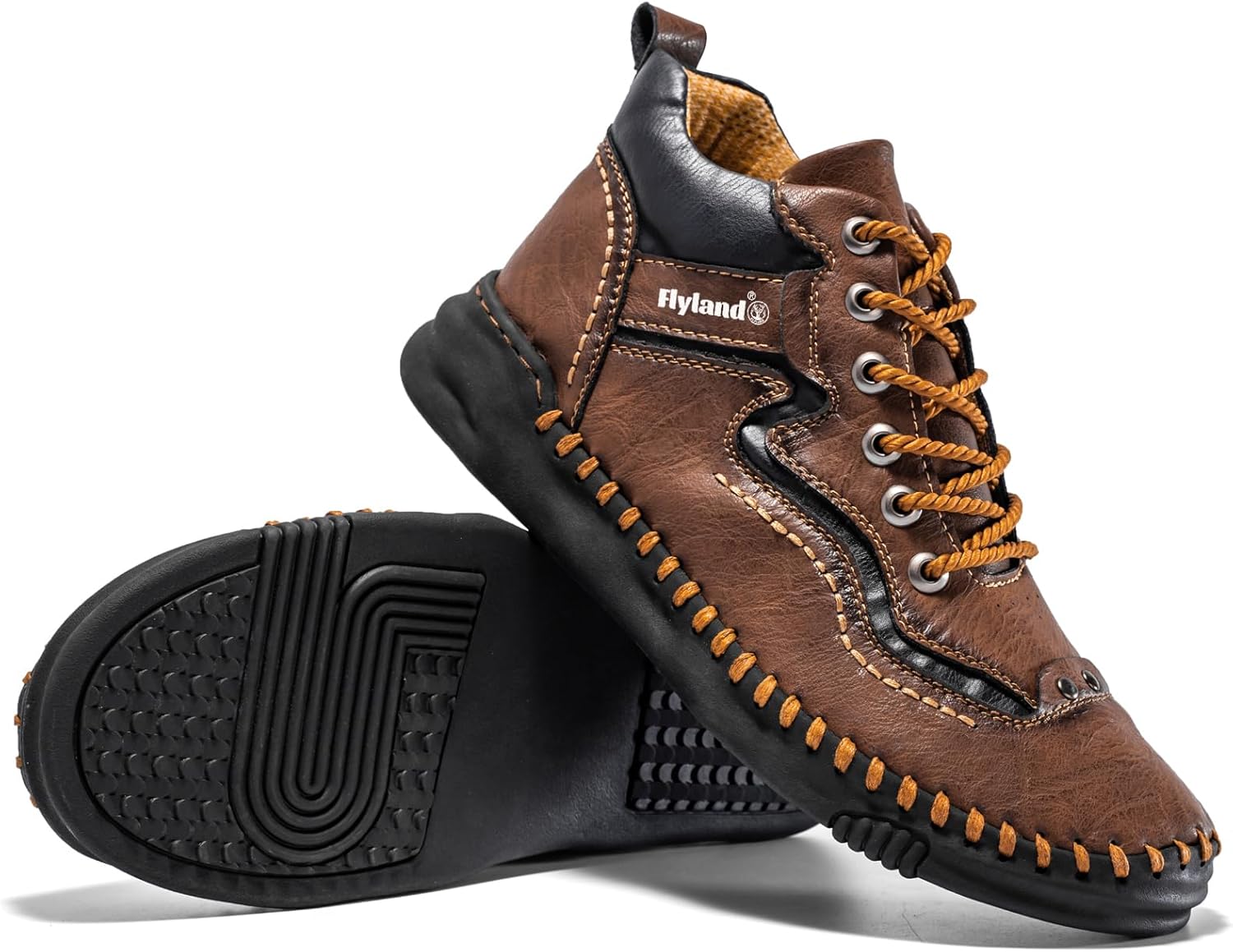 FLYLAND Mens Casual Leather Shoes Ankle Chukka Boots Handmade Retro British Walking Daily Work Office Shoes for Male