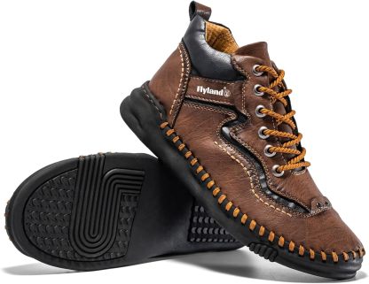 FLYLAND Mens Casual Leather Shoes Ankle Chukka Boots Handmade Retro British Walking Daily Work Office Shoes for Male