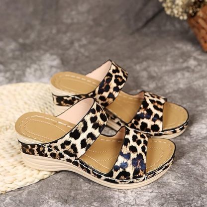 🎁Spring Sale 50% OFF⏳2025 New Leopard Leather Wedge Soft Sole Sandals - Ergonomically Designed To Relieve Foot Pressure