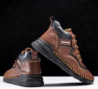 FLYLAND Mens Casual Leather Shoes Ankle Chukka Boots Handmade Retro British Walking Daily Work Office Shoes for Male