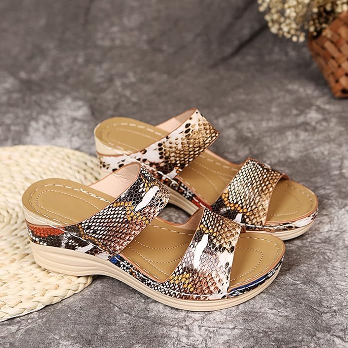 🎁Spring Sale 50% OFF⏳2025 New Leopard Leather Wedge Soft Sole Sandals - Ergonomically Designed To Relieve Foot Pressure