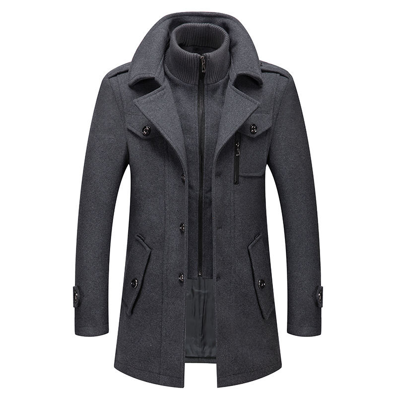 Autumn Winter Men's Wool Coat Cold Men Woolen Overcoat Double Collar Casual
