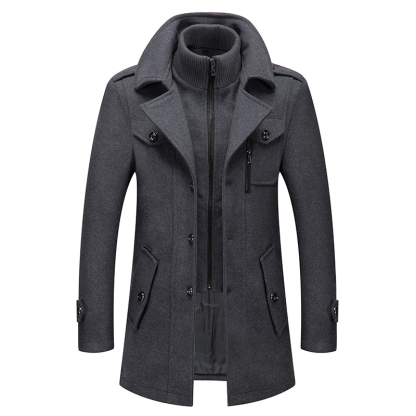 Autumn Winter Men's Wool Coat Cold Men Woolen Overcoat Double Collar Casual