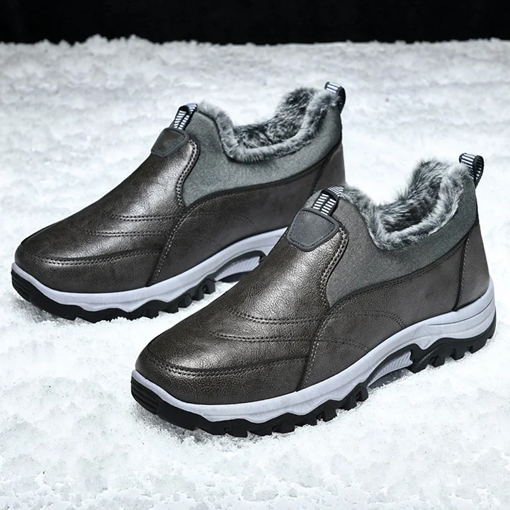 Men's Waterproof Warm Plush Lined Genuine Leather Orthopedic Snow Boots Hiking Boots