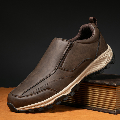 MEN'S COMFORTABLE GENUINE LEATHER SLIP-ON SNEAKERS WITH ARCH SUPPORT AND SHOCK ABSORPTION