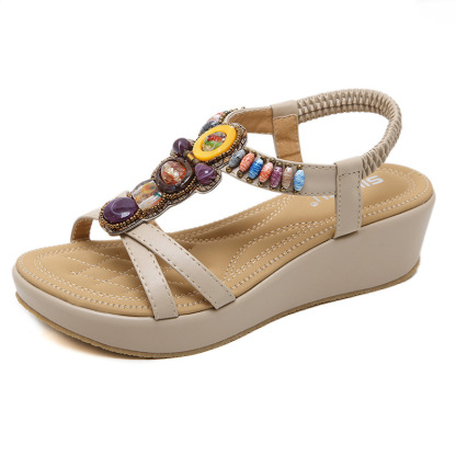 🔥On This Week Sale OFF 70%🔥2025 Bohemian Slope Heel Vintage Beaded Orthopedic Sandal Popular - Improve Posture and Get Rid of Painless Walking and Standing