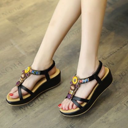 🔥On This Week Sale OFF 70%🔥2025 Bohemian Slope Heel Vintage Beaded Orthopedic Sandal Popular - Improve Posture and Get Rid of Painless Walking and Standing