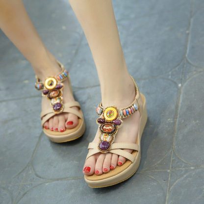 🔥On This Week Sale OFF 70%🔥2025 Bohemian Slope Heel Vintage Beaded Orthopedic Sandal Popular - Improve Posture and Get Rid of Painless Walking and Standing