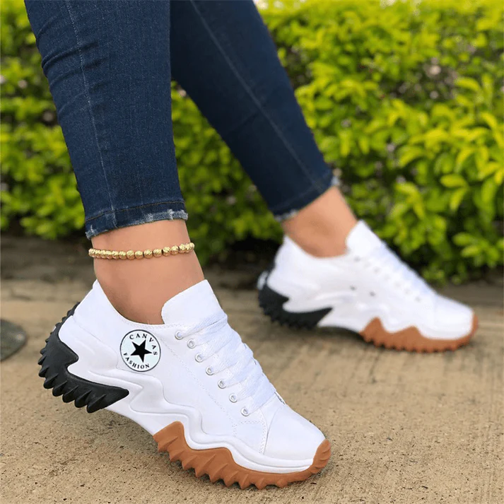 🔥Last Day 50% OFF ⏰Eyelet Lace-up Contrast Paneled Muffin Sneakers - Proven Plantar Fasciitis, Foot and Heel Pain Relief
