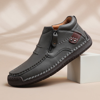⏰Last Day! 70% OFF 🔥Men's Handmade Leather Boots with Arch Support & Wide Toe Box | Easy Zip Design