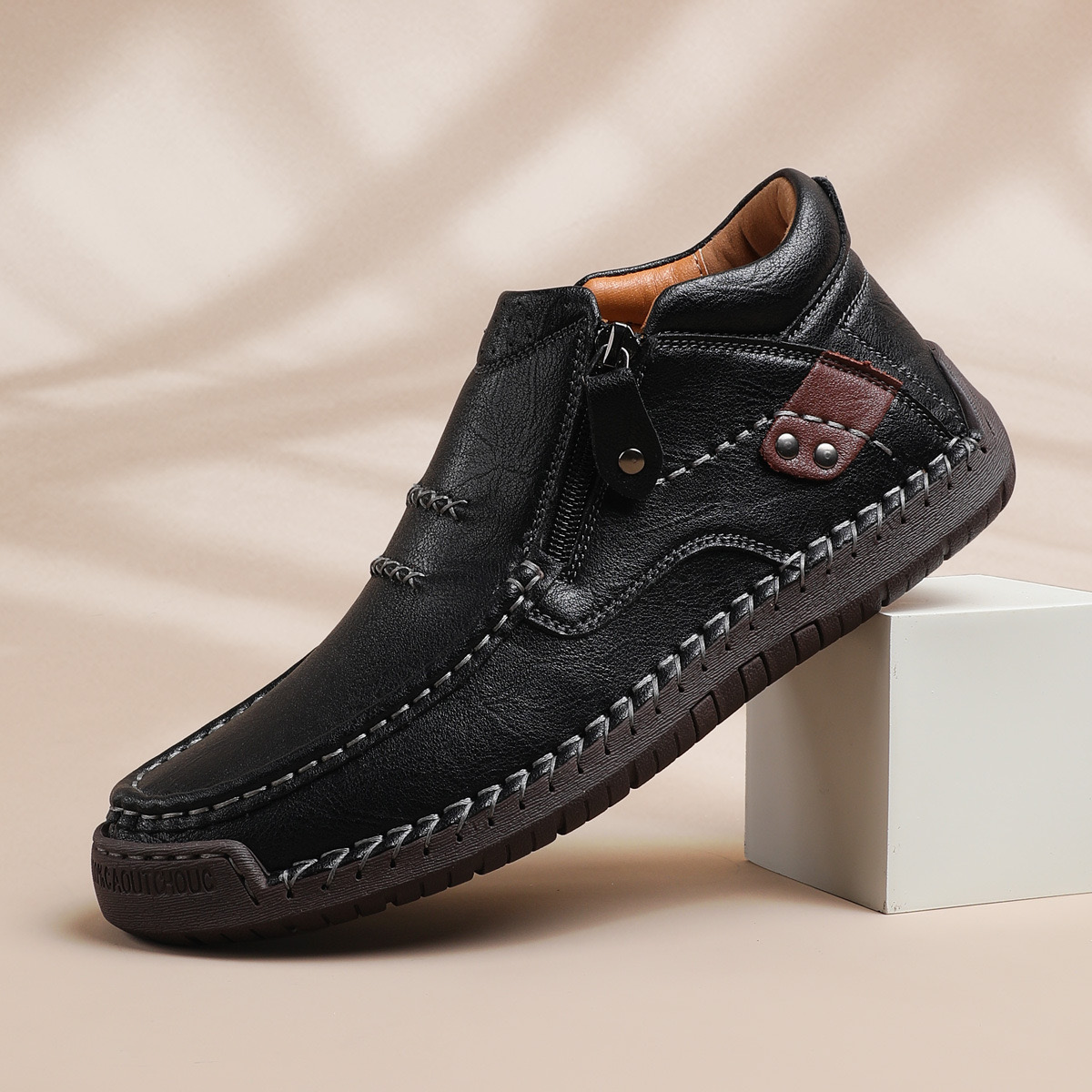 ⏰Last Day! 70% OFF 🔥Men's Handmade Leather Boots with Arch Support & Wide Toe Box | Easy Zip Design