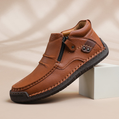 ⏰Last Day! 70% OFF 🔥Men's Handmade Leather Boots with Arch Support & Wide Toe Box | Easy Zip Design