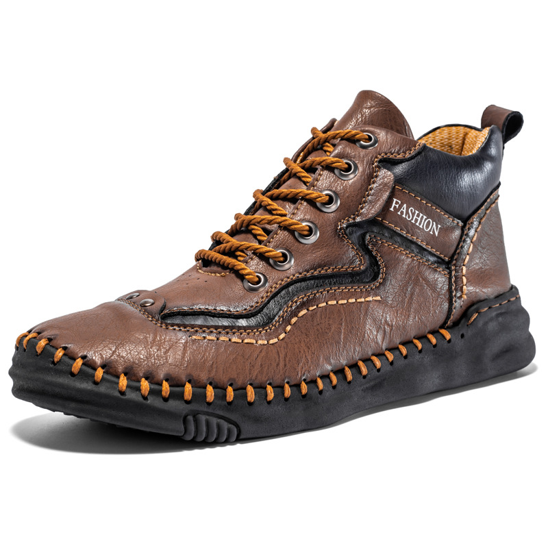 FLYLAND Mens Casual Leather Shoes Ankle Chukka Boots Handmade Retro British Walking Daily Work Office Shoes for Male