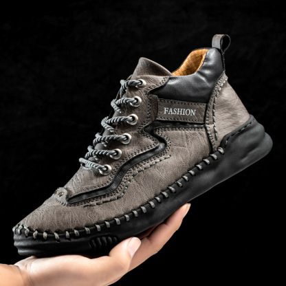 FLYLAND Mens Casual Leather Shoes Ankle Chukka Boots Handmade Retro British Walking Daily Work Office Shoes for Male