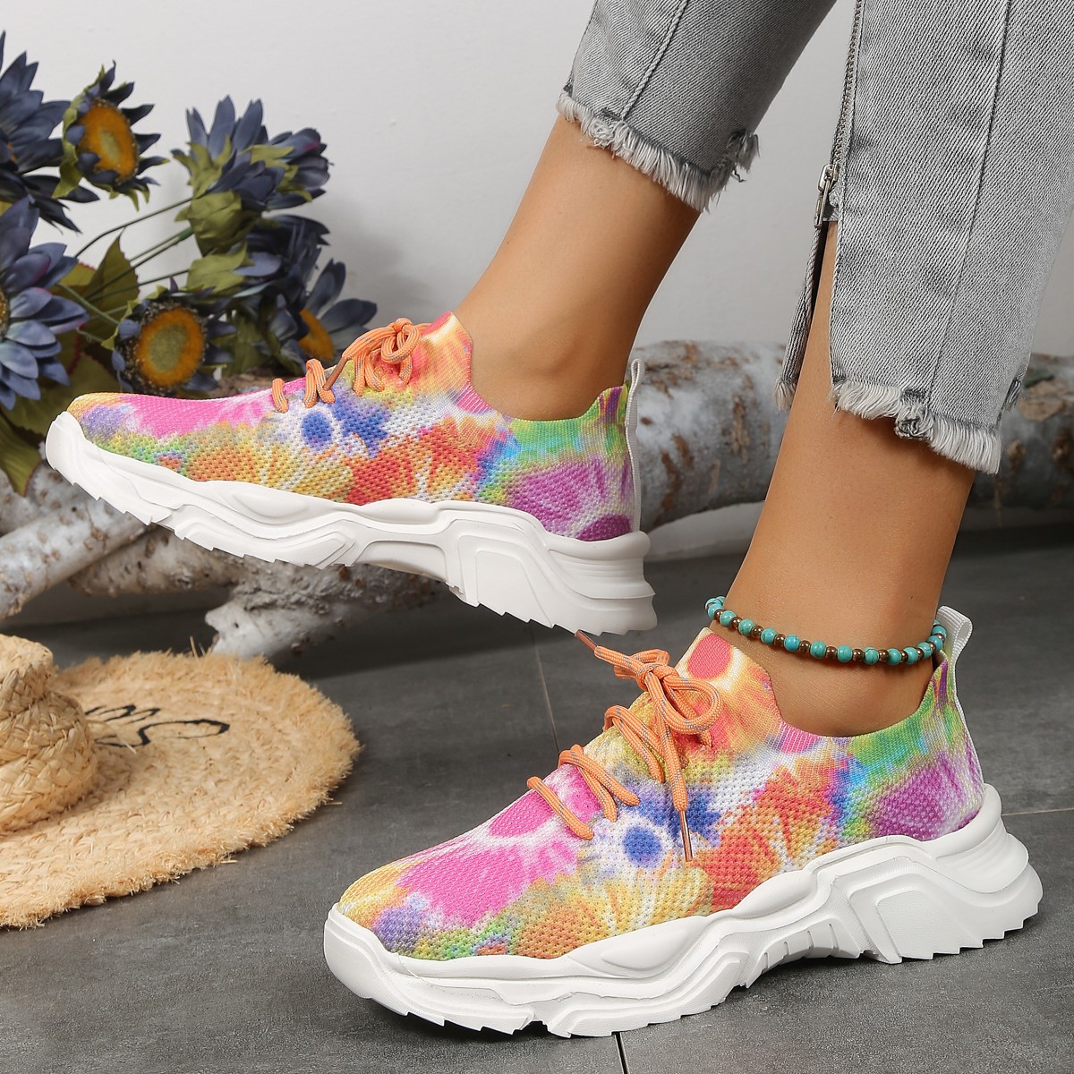 ⏰Promotion - 70% OFF🔥Floral Print Lace-up Breathable Orthopedic Sneakers - Proven Plantar Fasciitis, Foot and Heel Pain Relief