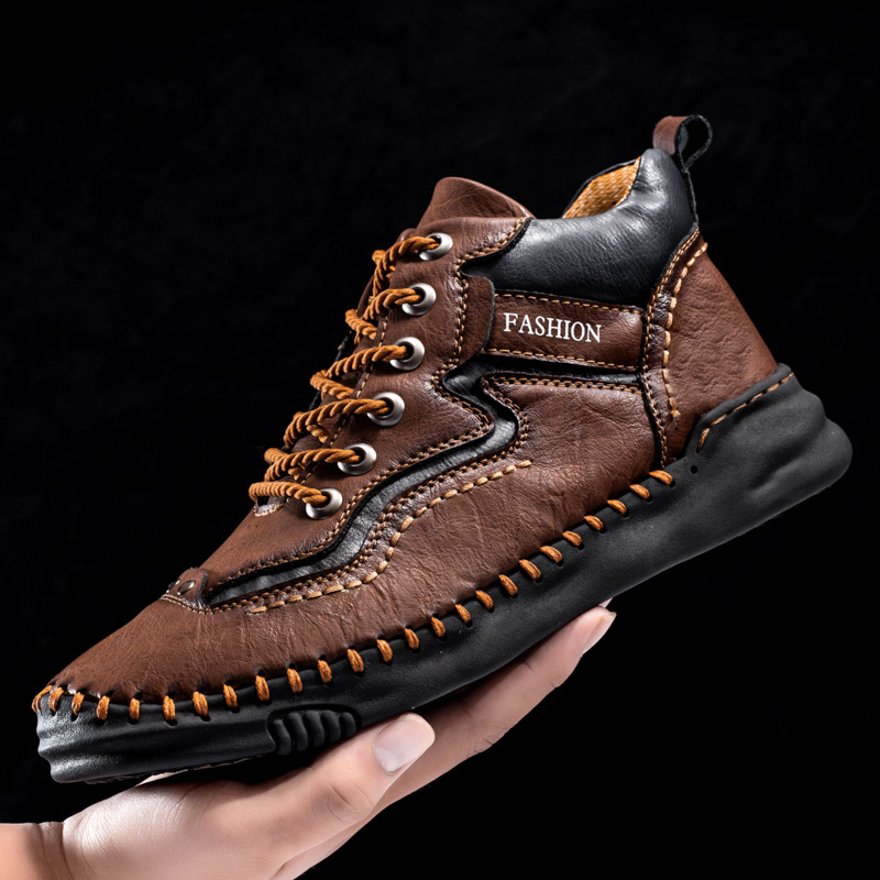 FLYLAND Mens Casual Leather Shoes Ankle Chukka Boots Handmade Retro British Walking Daily Work Office Shoes for Male