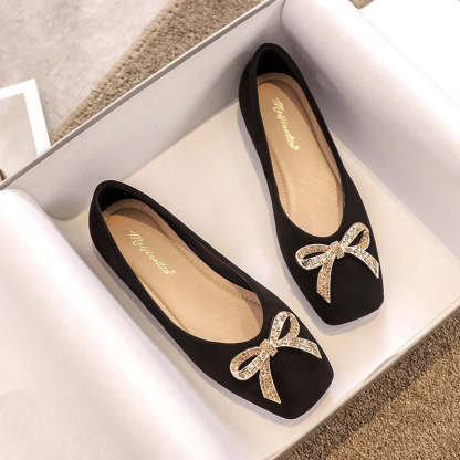 🔥Last Day 50% OFF ⏰Women's Comfortable Non-slip Square Toe Rhinestone Shallow Flat Orthopedic Shoes - Proven Plantar Fasciitis, Foot and Heel Pain Relief