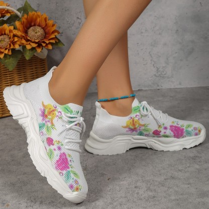⏰Promotion - 70% OFF🔥Floral Print Lace-up Breathable Orthopedic Sneakers - Proven Plantar Fasciitis, Foot and Heel Pain Relief