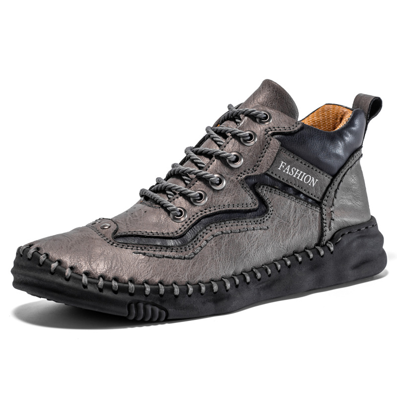 FLYLAND Mens Casual Leather Shoes Ankle Chukka Boots Handmade Retro British Walking Daily Work Office Shoes for Male