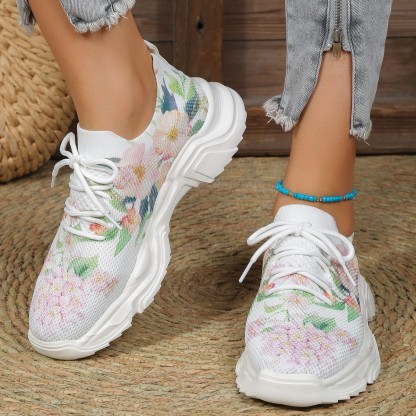 ⏰Promotion - 70% OFF🔥Floral Print Lace-up Breathable Orthopedic Sneakers - Proven Plantar Fasciitis, Foot and Heel Pain Relief