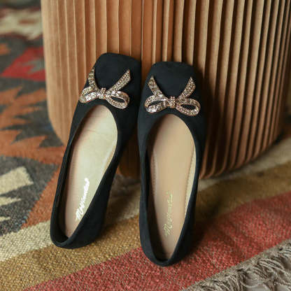 🔥Last Day 50% OFF ⏰Women's Comfortable Non-slip Square Toe Rhinestone Shallow Flat Orthopedic Shoes - Proven Plantar Fasciitis, Foot and Heel Pain Relief