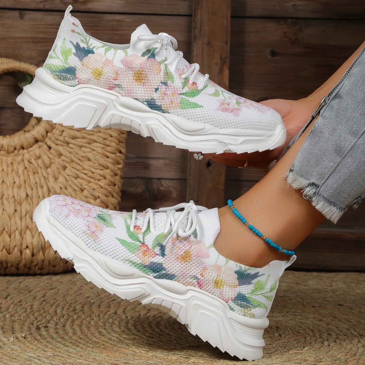 ⏰Promotion - 70% OFF🔥Floral Print Lace-up Breathable Orthopedic Sneakers - Proven Plantar Fasciitis, Foot and Heel Pain Relief