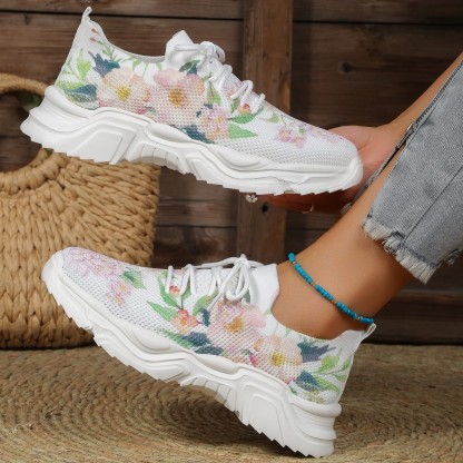 ⏰Promotion - 70% OFF🔥Floral Print Lace-up Breathable Orthopedic Sneakers - Proven Plantar Fasciitis, Foot and Heel Pain Relief