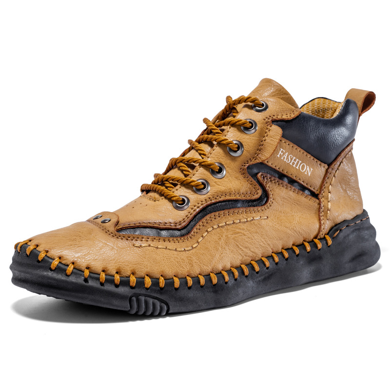 FLYLAND Mens Casual Leather Shoes Ankle Chukka Boots Handmade Retro British Walking Daily Work Office Shoes for Male