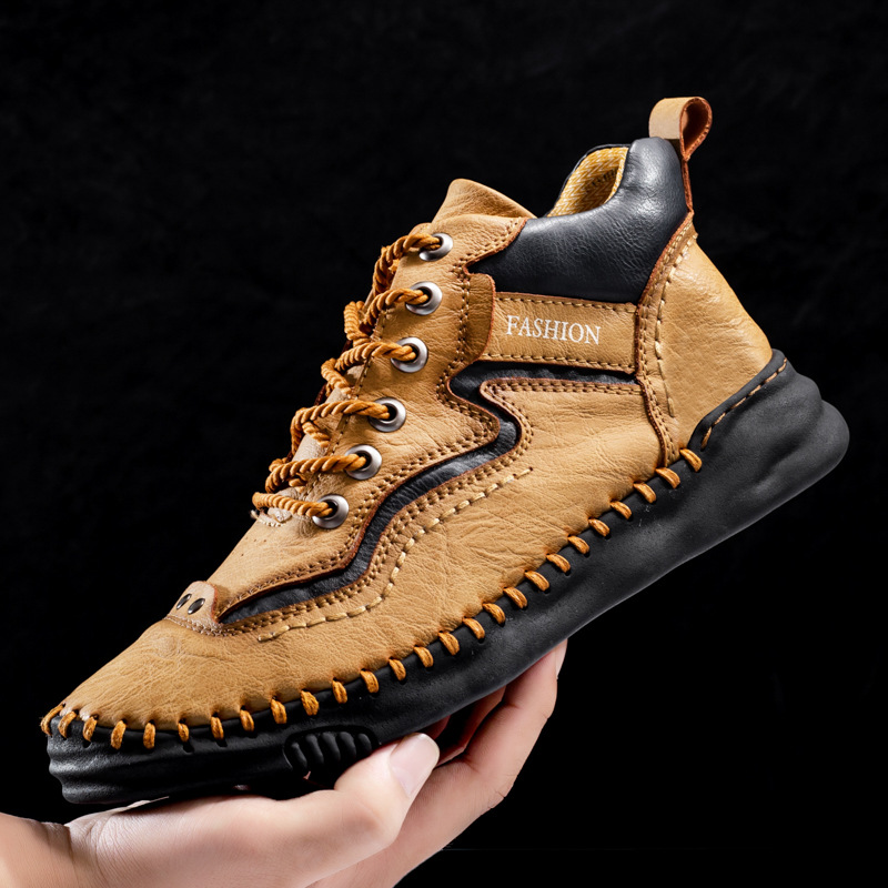 FLYLAND Mens Casual Leather Shoes Ankle Chukka Boots Handmade Retro British Walking Daily Work Office Shoes for Male