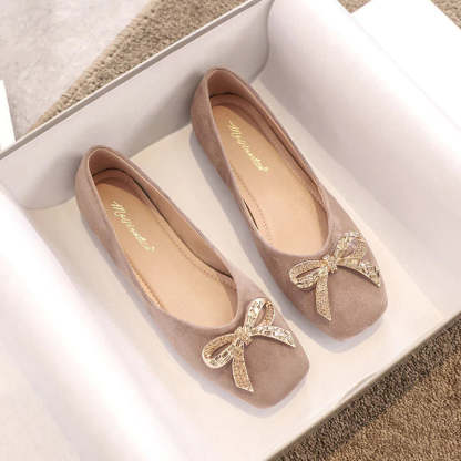 🔥Last Day 50% OFF ⏰Women's Comfortable Non-slip Square Toe Rhinestone Shallow Flat Orthopedic Shoes - Proven Plantar Fasciitis, Foot and Heel Pain Relief