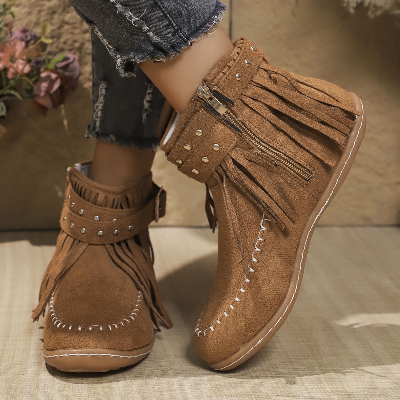 ⏰Promotion - 70% OFF🔥Women's Casual Tassel Faux Suede Round Toe Zipper Non-slip Boots - Proven Plantar Fasciitis, Foot and Heel Pain Relief